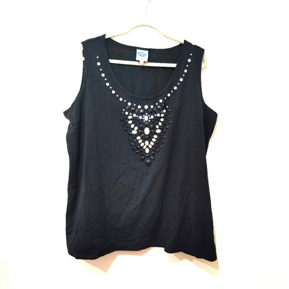 NWOT Diane Gilman 2X Black Sleeveless Blouse